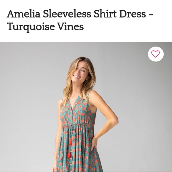 Turquoise Vines Amelia Sleeveless Shirt Dress with Cinch Waist Size Mediumm - Picture 4 of 16